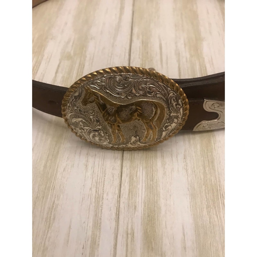 Dun Dee Brown leather belt with Silver & Gold Buckle